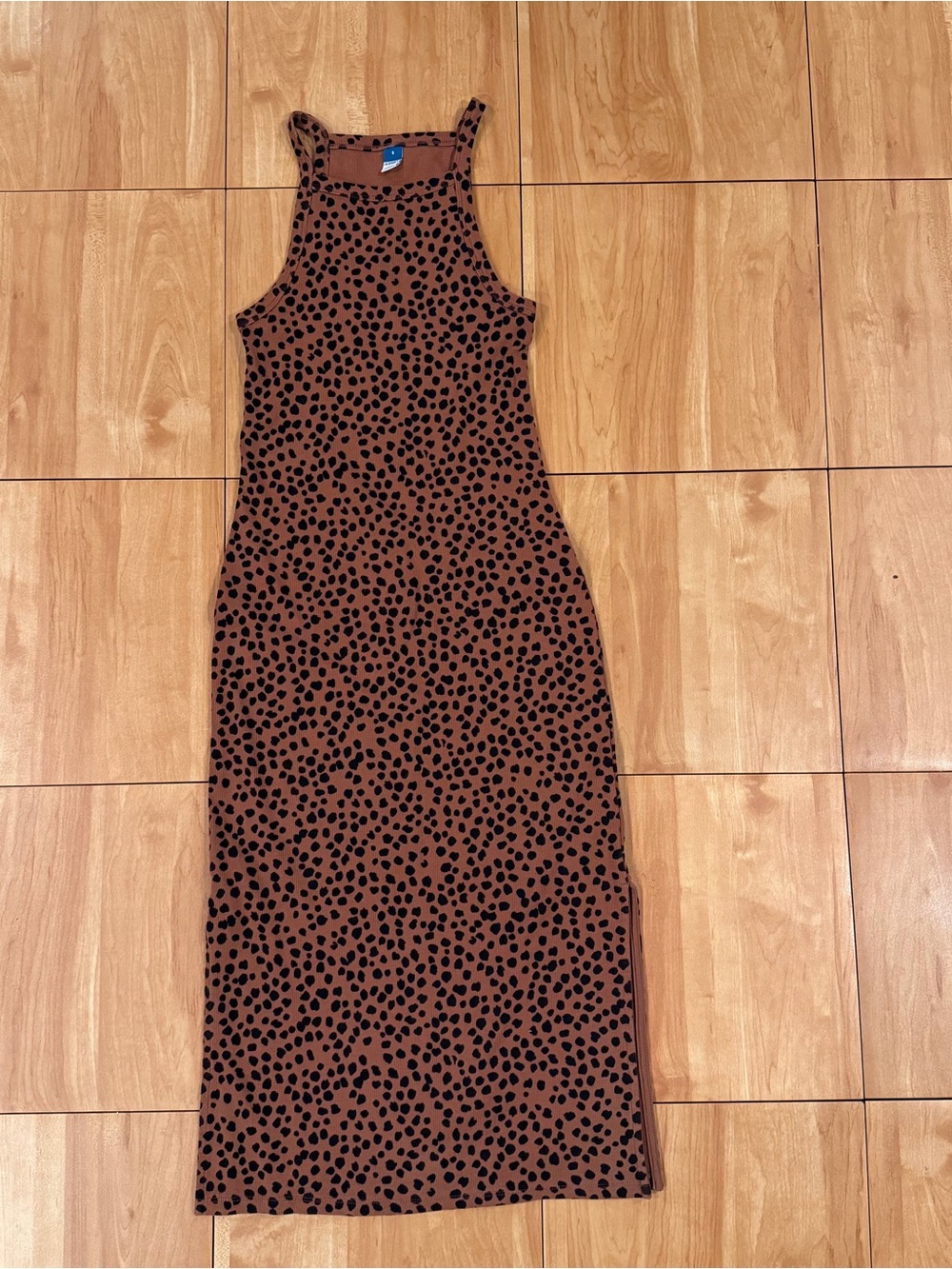 Old Navy Brown Leopard Print Ribbed Midi Tank Dress Size Small - Picture 2 of 5